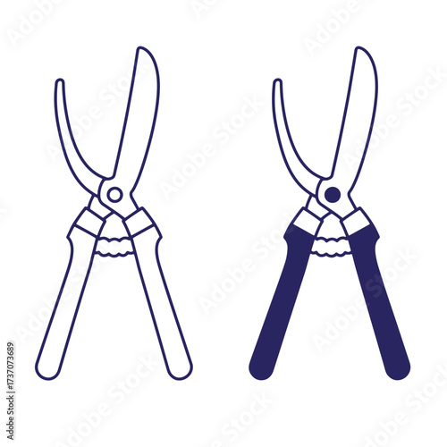 Illustration of two pruning shears or garden scissors in modern flat design