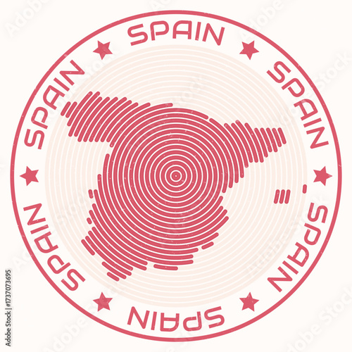 Spain map with round title. Country shape rings. Spain text around the country boundary shape. Modern vector illustration.