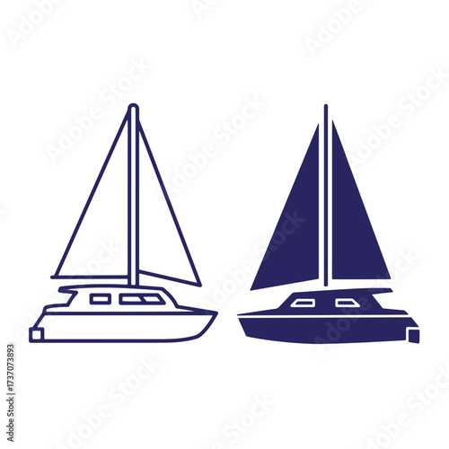 Minimalist vector illustration of two sailboats on white background for marine and nautical concepts
