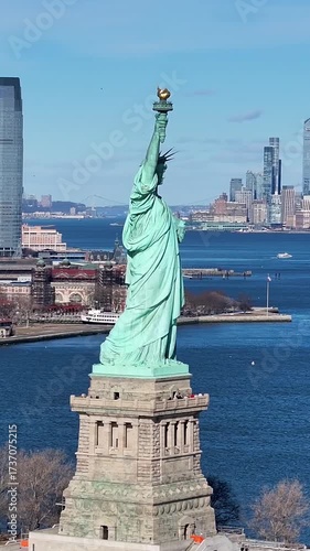 Statue Of Liberty At Manhattan In New York United States. Liberty State Park. Downtown New York City. Statue Of Liberty At New York United States. Manhattan Island Cityscape. 