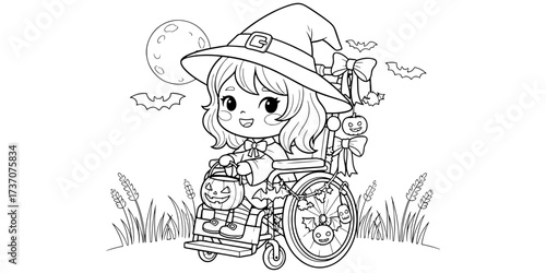Kawaii Chibi Style Disabled Child Halloween Coloring Page