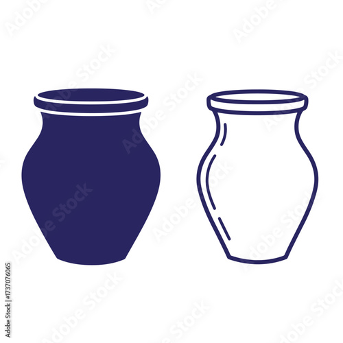 Simple vector illustration of two ceramic jugs one filled and one outlined