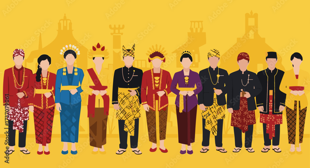 Naklejka premium Celebrating Indonesian Heroes with Colourful Hand-Drawn Figures on Kartini Day, 21 April - Inspiring Equality and Independence