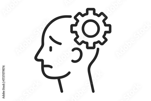 Mental health problem concept. Sad human head profile with gear inside. Metaphor for anxiety, stress, depression, burnout, or psychological disorder. Thinking process, settings.