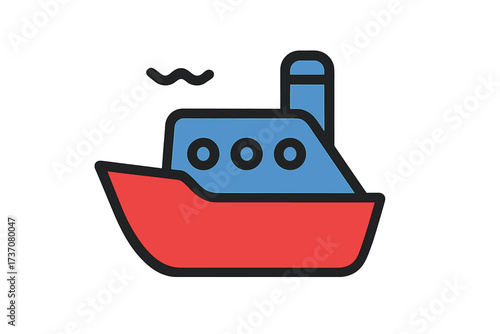 Ship boat vector icon. Sea transport symbol. Simple ferry or cruise liner illustration for graphic design. Water transportation pictogram. Nautical travel and maritime vessel concept.