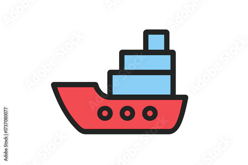 Cargo ship vector icon. Sea freight transportation symbol. Maritime logistics and shipping concept. Simple flat illustration for web, app, and graphic design. Boat vessel pictogram.
