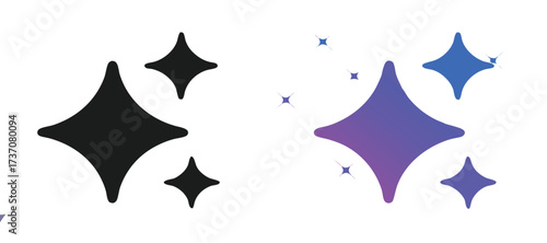 Artificial intelligence star logo generation, generative AI logo, AI magic sparkle stars, chat with AI application, artificial intelligence online tool concept