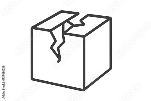 Broken box linear icon. Damaged package symbol. Fragile delivery concept. Shipping problem pictogram. Cracked cardboard container vector illustration for web and apps.
