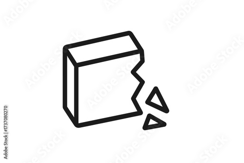 Broken box icon. Damaged package symbol. Fragile, delivery error sign. Minimalistic vector line art for web design, apps. Data loss, destroyed cargo, corrupt file concept.
