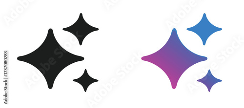 Artificial intelligence star logo generation, generative AI logo, AI magic sparkle stars, chat with AI application, artificial intelligence online tool concept