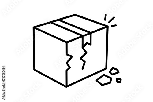 Broken box vector icon. Damaged parcel line art symbol. Fragile cargo shipping problem. Cracked package delivery error sign. Return and loss concept for insurance claims.