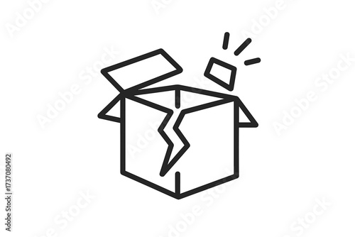 Broken box line icon. Damaged package pictogram. Fragile cargo, shipping error, delivery problem, defective product concept. Minimal vector for web design, app, ui. Return symbol.