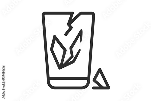 Broken glass icon. Shattered drinking cup symbol. Fragile package sign. Vector illustration of damage, crack, and waste. Minimalistic pictogram for web and graphic design.