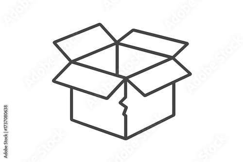 Broken box line icon. Damaged package symbol. Fragile cargo concept. Shipping problem, delivery issue. Return sign. Empty open container. Vector outline pictogram for web.