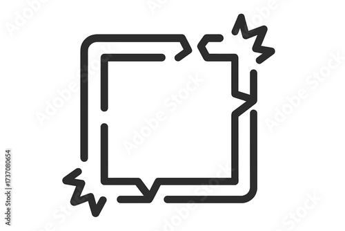 Broken box outline icon. Damaged package, error sign concept. Fragile parcel symbol. Exploding frame vector illustration. Delivery problem. Defective communication icon.