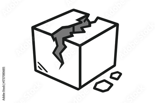 Broken box thin line icon. Damaged package or parcel concept. Cracked, destroyed cardboard container symbol for delivery service, shipping, logistics. Fragile cargo problem.