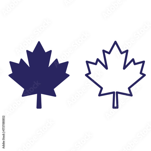 Two simple blue maple leaf symbols representing canada and canadian culture concepts