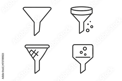 Funnel and filter vector line icon set. Concepts for data sorting, sales conversion, information processing, and analysis. UI UX elements for web design and mobile apps.