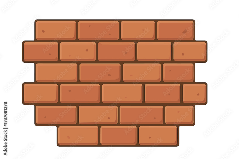 Obraz premium Red brick wall vector illustration in flat cartoon style. Building material background or texture for graphic design. Old masonry pattern element for construction or games.