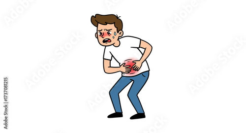 Vector illustration of a man holding his stomach 