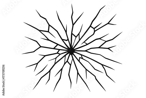 Broken glass outline vector. Cracked surface from bullet hole impact. Shattered window texture for graphic design. Destruction, damage concept. Vandalism, accident icon set.