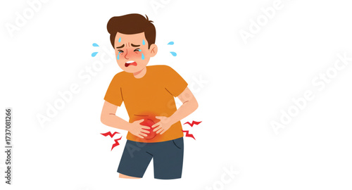 A man holds his stomach in pain