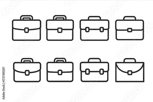 Briefcase line icon set for business and office work. Simple outline pictogram collection of portfolio and bag symbols. Editable stroke vector illustration for corporate identity.