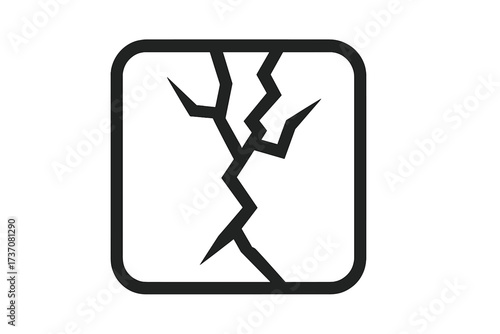 Broken glass outline sign. Cracked screen symbol. Damage icon. Fragile concept for delivery, packaging. Vector for web design, apps, ads. Shattered surface, repair needed.