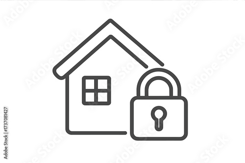 House and lock line icon. Home security and protection concept. Real estate safety symbol. Private property secured. Padlock icon for mortgage, insurance and safety. Vector.