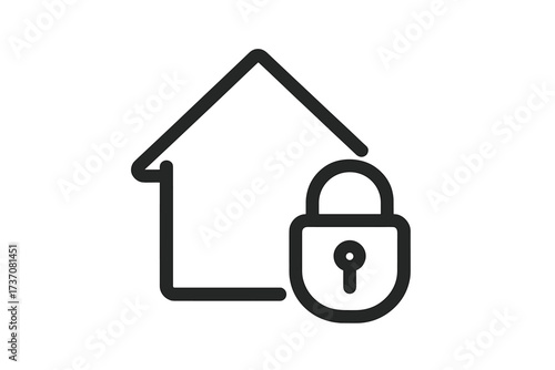 House and lock icon. Home security and safety concept. Property protection sign. Real estate, private access symbol. Smart home, alarm system pictogram. Quarantine, lockdown vector.