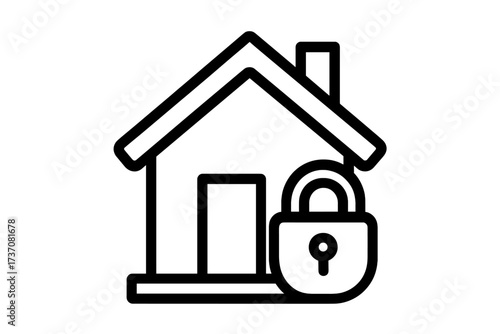 Home security concept vector line icon. House and lock symbol for safety, protection. Real estate property secure. Private asset, mortgage, insurance pictogram. Stay home.