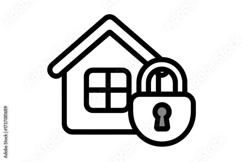 Home security icon. House and lock symbol for safety and protection. Concept for private property, real estate, insurance, and access control. Secure building vector logo.