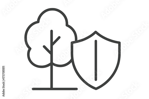 Concept of environmental protection. Tree and shield icon. Ecology safety, nature conservation, sustainability, and secure symbol. Eco friendly, organic, natural product logo.