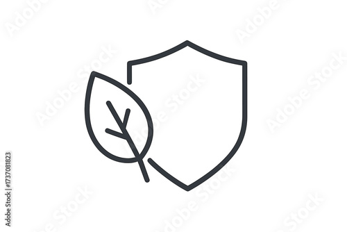 Eco shield with leaf icon. Natural protection symbol. Organic safety. Environmental security concept. Sustainable, vegan product guarantee. Bio conservation sign vector.