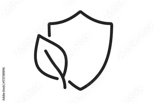 Eco protection shield with leaf icon. Natural defense, immunity concept. Symbol for organic, bio, vegan, environmental safety. Ecology, green energy, and conservation sign.