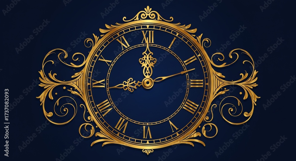 Obraz premium Antique gold clock face on dark blue background