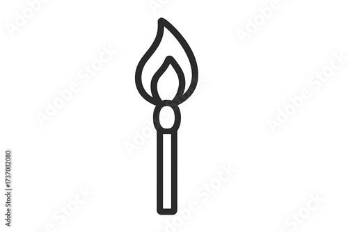 Matchstick line icon. Burning match with fire flame. Concept of idea, ignition, start, energy, and heat. Simple vector outline symbol for web, apps, and graphic design.