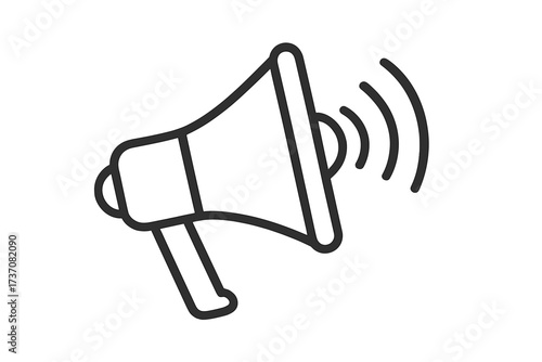 Megaphone line icon for announcements and marketing. Loudspeaker symbol for promotion, advertising, and alerts. Bullhorn for news and communication. Public speaking concept vector.