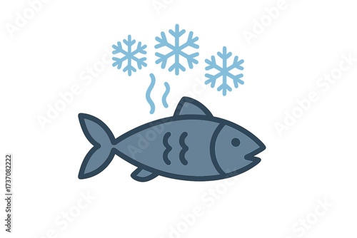 Frozen fish icon. Fresh seafood product concept. Vector symbol for freezing, food storage, and grocery. Minimalistic thin line design for web, app, menu, and supermarket.