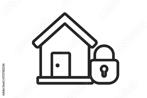 Minimalist house and lock icon. Home security system concept. Symbol for property protection, safety, real estate, and insurance. Secure private building vector pictogram.