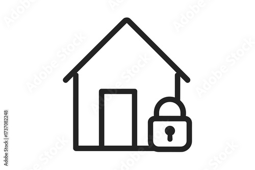 House and lock icon. Home security, safety, and protection concept. Pictogram for web design. Real estate, property insurance, and smart home system symbol. Vector logo.