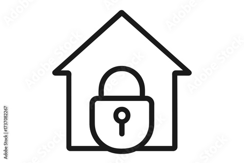 House security icon. Lock inside home symbol for protection and safety. Property protection, real estate, and insurance concept. Stay at home, lockdown, or quarantine pictogram.