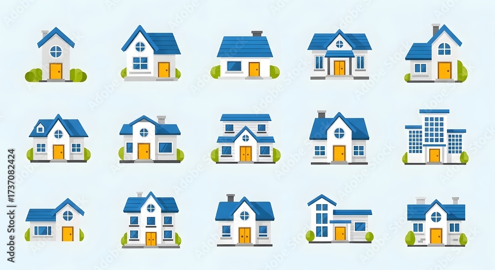 Obraz premium Set of colorful house illustrations for real estate concept