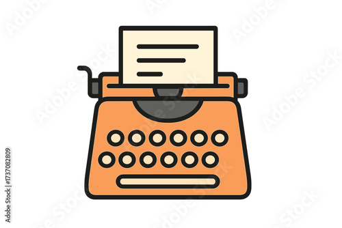 Vintage typewriter vector icon. Retro writing machine illustration. Classic author, journalist, or secretary equipment for storytelling. Old mechanical typing tool flat design symbol.