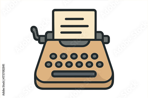 Vintage typewriter vector icon. Retro author, writer, or journalist equipment for storytelling. Old mechanical machine for writing. Classic content creation concept illustration.
