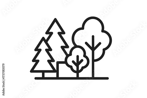 Forest trees line icon. Mixed wood with pine and deciduous trees. Nature, park, and woodland symbol. Vector illustration for environment, ecology, and conservation concepts.