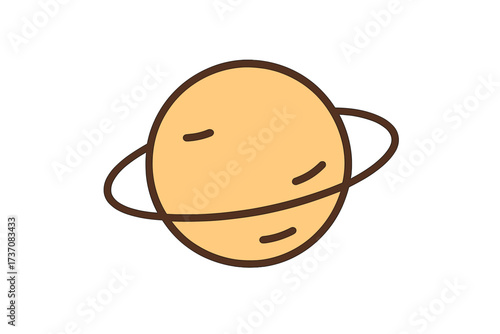 Saturn planet icon in cute cartoon doodle style. Simple flat vector illustration for astronomy or space science projects. Minimalist solar system celestial body graphic design element.