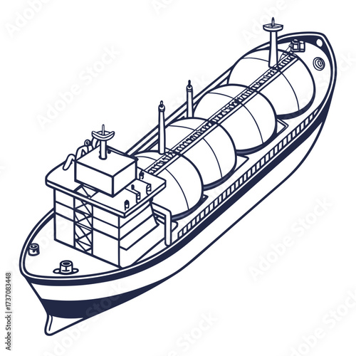 Stylized line art illustration of a large liquefied natural gas lng carrier ship