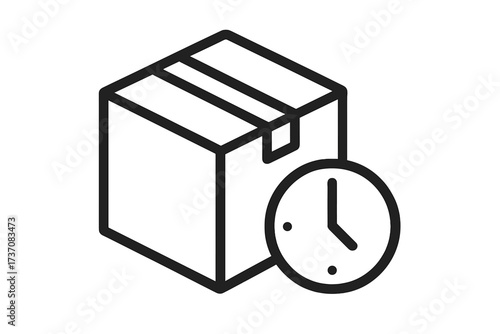 Delivery time icon with box and clock. Shipping service symbol. Order processing time. Fast delivery concept. Logistics and e-commerce sign. Parcel waiting for dispatch. Vector.