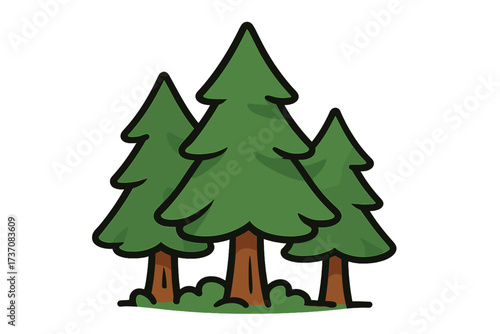 Simple cartoon pine trees icon. Vector illustration of a small forest or woods. Flat design element for nature, environment, park, or outdoor concepts. Evergreen fir tree graphic.